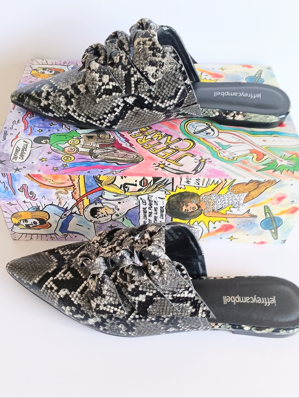 JEFFREY CAMPBELL Charly Knotted Pointed Toe MULE Flat Shoe 10M Snake Leather NEW